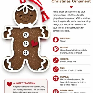 Gingerbread Christmas Wooden Ornament