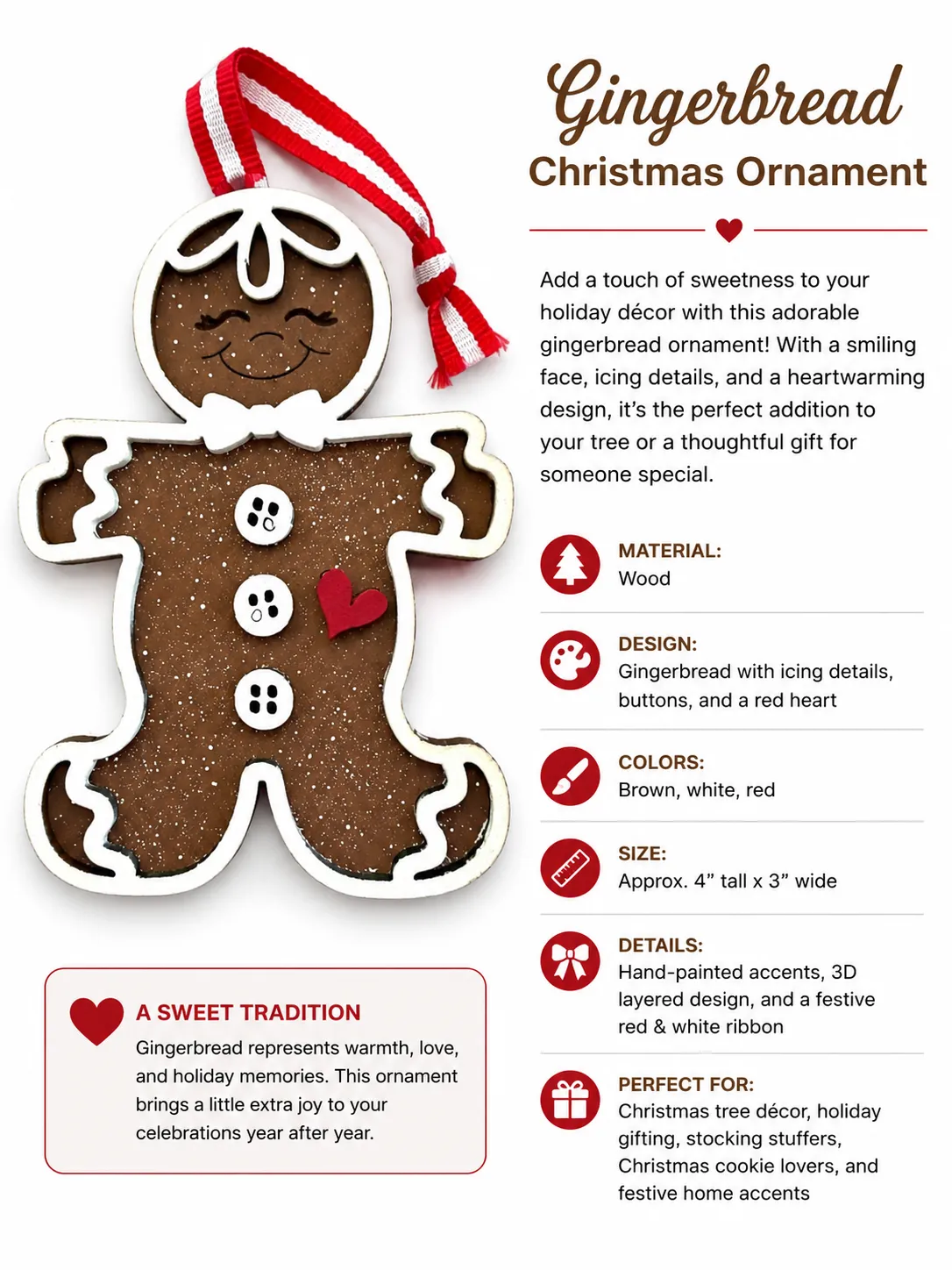 Gingerbread Christmas Wooden Ornament